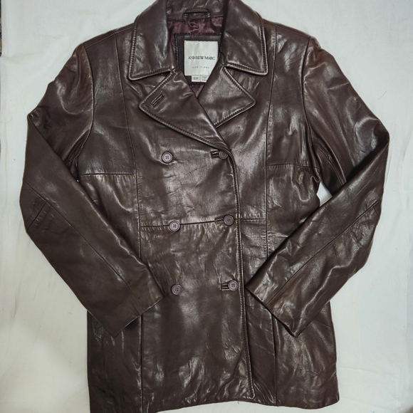 VINTAGE Chocolate Brown Andrew Marc Additions Leather Coat/ Jacket Size Small - Picture 5 of 7